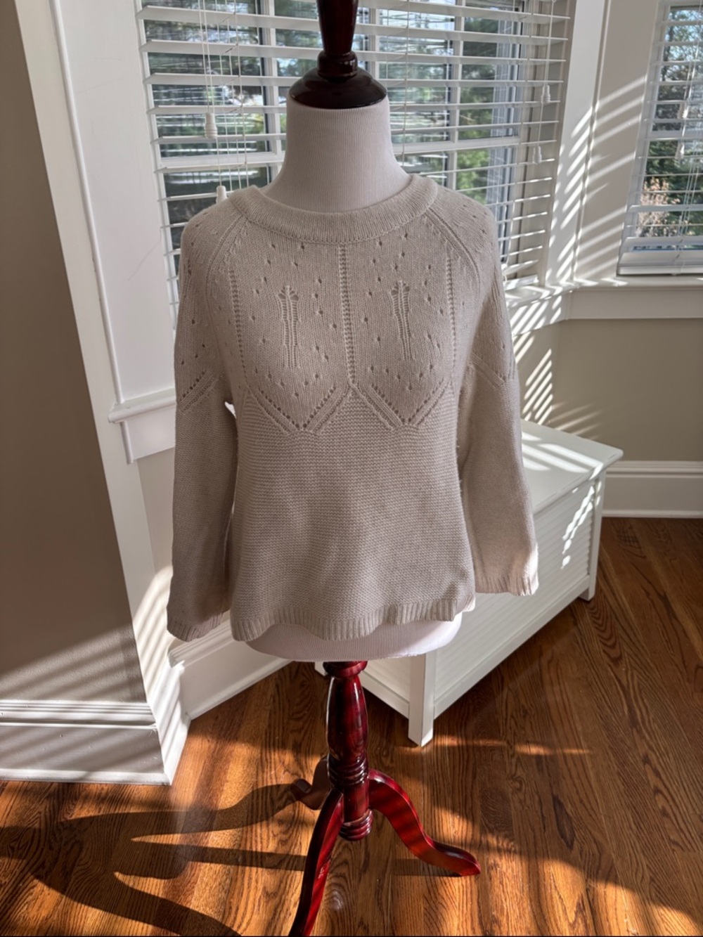 Autumn Cashmere Cream Open-Knit Crewneck Sweater